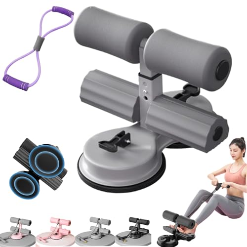 Ab Training Auxiliary Device, Sit Up Bar Floor Exercise Equipment, Sit Up Machine and Ab Machine, Multi-functional Adjustable Ab Core Trainer with Double Suction Cup and Resistance Band - color: gray b#