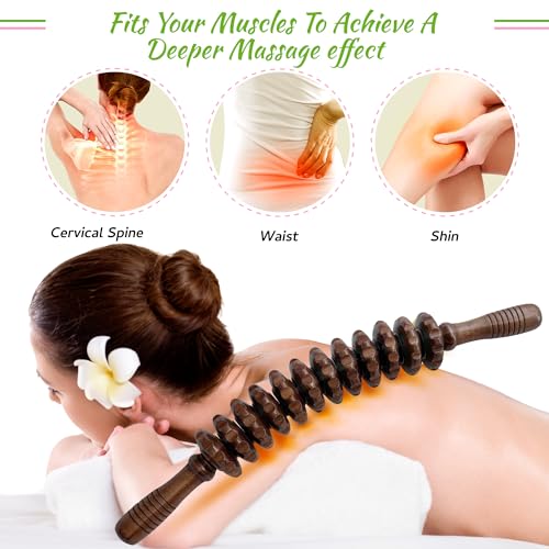 Wooden Curved Handheld Roller Stick Massager - 12 Rollers Wood Therapy Tool for Trigger Point, Fascia & Cellulite Reduction, Lymphatic Drainage, Muscle Tension Relief & Body Shaping (Brown) - color: Brown Curved-12 Rollers