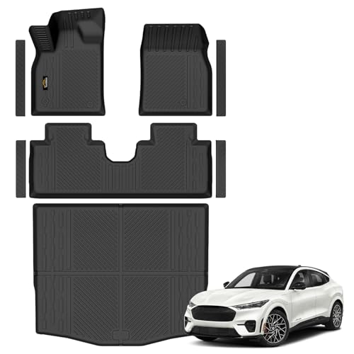 Floor Mats & Cargo Liner Custom Fit for Ford Mustang Mach E 2021-2025 2026 (NOT for Mustang) All Weather TPE Rubber 1st & 2nd Floor Liners Automotive Trunk Mat for Mach E 2025 Accessories, Black - size: For Ford Mustang Mach E 2021-2026