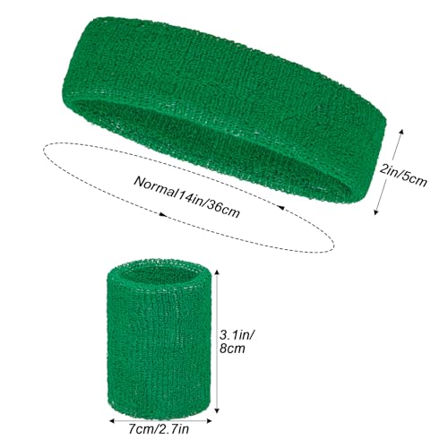 Sucrain 3 Pieces Sweatbands Set, 1 Pieces Sports Headband and 2 Pieces Wristbands,Wicking Sweat Head Band for Youth Womens Men - color: Green