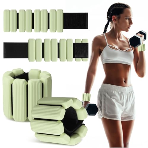 Wrist Weights Set of 2, Wearable Wrist Ankle Weights for Women & Men, Silicone Weighted Bangles Adjustable Arm and Leg Weights for Walking Yoga Pilates Running Dance Gym 2lb - color: Green