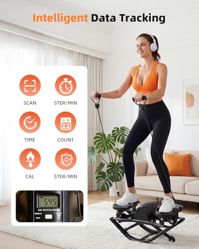 Rock Fitness Stepper for Exercise at Home, Motion Stair Stepper with Resistance Bands for Full Body Workout, Aerobic Workout Machine Fitness Equipment, Black