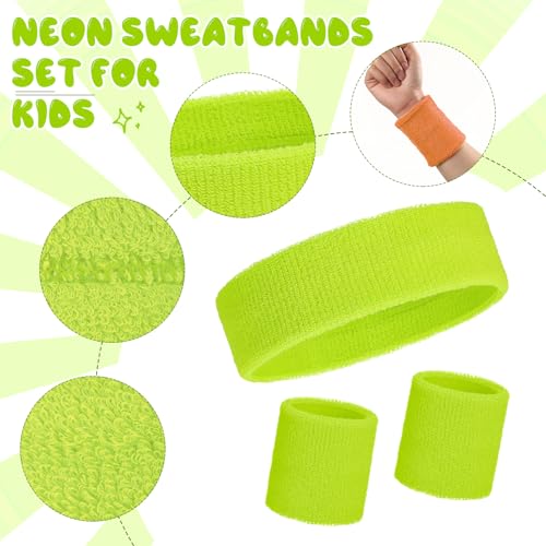 Bememo 36 Pcs Neon Sweatbands Set Soccer Party Favors Cotton Headbands Wristband Sweat Bands Soccer Mom Essentials for Football Fans Sporting Events 80 90s Glow Party - color: Neon Yellow, size: Small