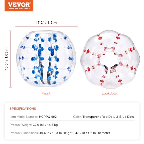 VEVOR Inflatable Bumper Ballѕ 2 Packs; 2FT/3FT/4FT/5FT Body Size Adult Human Bubble Ballѕ, Bumper Bubble Soccer Ballѕ for Teens/Adults - style: 4FT Blue+Red Dot