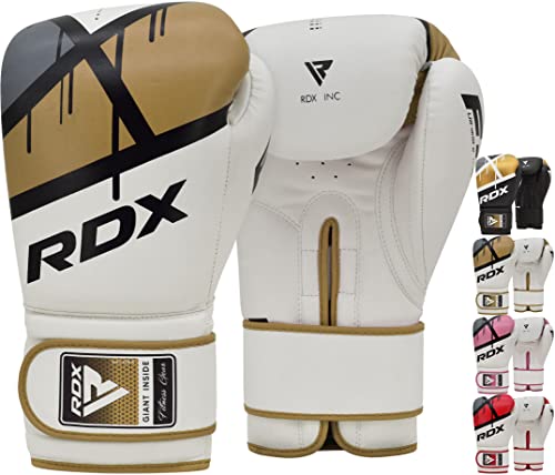 RDX Boxing Gloves EGO, Sparring Muay Thai Kickboxing MMA Heavy Training Mitts, Maya Hide Leather, Ventilated, Long Support, Punching Bag Workout Pads, Men Women Adult 8 10 12 14 16 oz - color: GOLDEN, size: 12OZ
