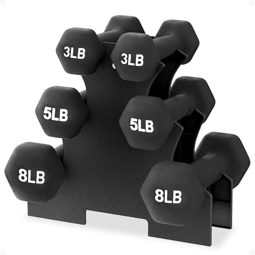 BalanceFrom Neoprene Coated Iron Dumbbell Hex Weights Set with Stand – Color-Coded or Black Options with Non-Slip Grip for Strength Training, Resistance Workouts, and Home Gym Fitness - style: 32LBS Set