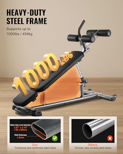 VEVOR Sit Up Bench, Folding Curved Decline Ab Bench, with 5 Adjustable Height Settings, Heavy-Duty Steel, Non-Slip Design, 500 Lbs Capacity for Home Gym Workouts, Strength Training, Full Body Muscles - size: Ab Bench/1000lbs