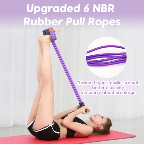 Pedal Resistance Band with Handle, 6-Tube Elastic Foot Pedal Resistance Band, Natural Rubber Ankle Puller Sit-up Exercise, Multifunction Fitness Band for Abdomen, Waist, Arm, Leg Stretching Training - color: Purple