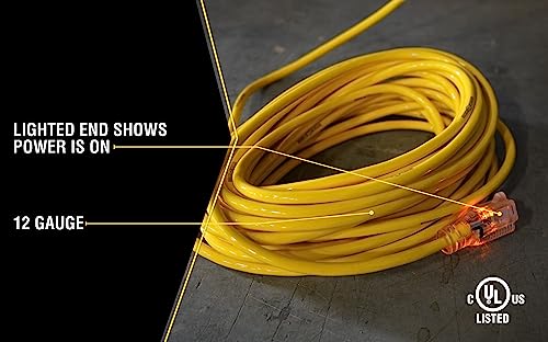Yellow Jacket Heavy Duty Extension Cord, 25Ft, 12 Gauge, 3 Conductor, Lighted End, Weather Resistant, SJTW, Yellow, 2883 (Pack of 4) - size: 25 ft (Pack of 4)