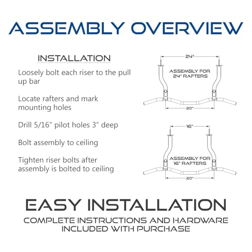 Ceiling Mount Pull Up Bar with Reversible Risers for 16 and 24 Inch Joists with Optimum Grip Spacing by Ultimate Body Press - color: Ceiling Mount Pull Up Bar