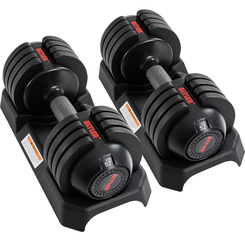 ALTLER Adjustable Dumbbell Set, 25/52LB Pair with Tray for Workout Strength Training Fitness, Adjustable Weight Dial Dumbbell with Anti-Slip Handle and Weight Plate for Home Exercise - size: 52LBS PAIR