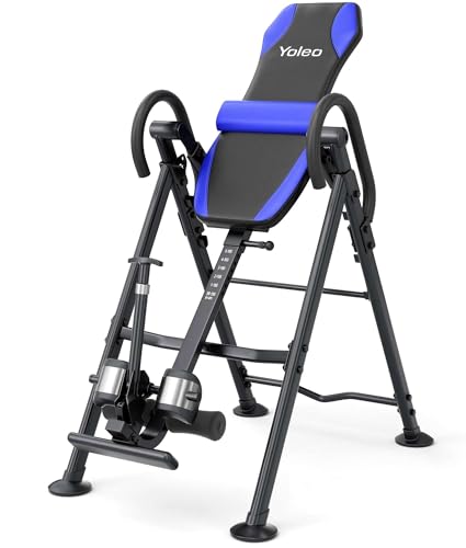 YOLEO Gravity Inversion Table for Back Pain Relief 2026 New Inversion Table w/Lumbar Support Easy to Assemble Back Stretcher Machine 300 lbs - color: Grayish Blue