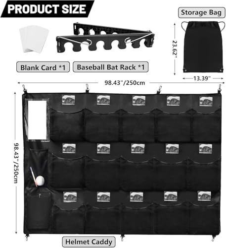 Hikeen Baseball Helmet Bag with Bat Rack for 15 Players Baseball Softball Dugout Organizer Helmets Gloves Balls Organize Storage