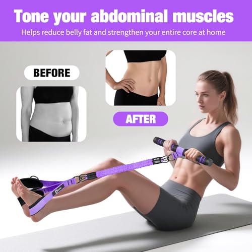 Bbtops Pedal Resistance Band with Handle,Home Workout Equipment,Purple | Adjustable Foot Resistance Bands 30-120LBS for Core Abs Legs Arms Training, Portable Sit Up Exercise Equipment for Women men