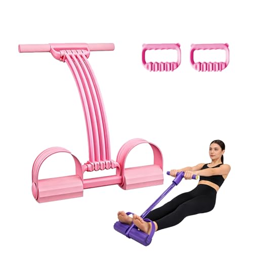 Pedal Resistance Band with Handle, 2026 New Upgrate 8 Tube Exercise Band 3‑in‑1 Multi-Function for Foot Pedal Pull, Back Stretch & Chest Expand, Portable Latex Fitness - color: 1 * Pink