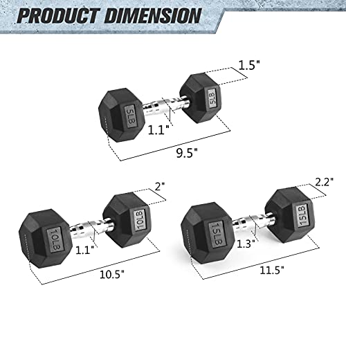 RitFit Rubber Coated Hex Dumbbell Set with Rack, 5-780LB for Home Gym Strength Training, Anti-Slip Knurled Handle, Hexagon Anti-Roll, Heavy-Duty Storage Rack - style: 60 LB Set (5-15LB)