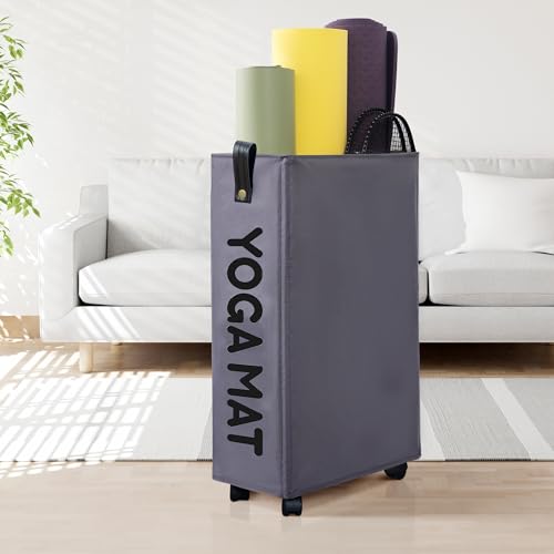 Caroeas Yoga Mat Storage Rack, Yoga Mat Holder Accessories, Home Gym Equipment Storage Yoga Mats, Women Men Workout Equipment Organization with Wheels - color: Gray/22'', size: 22'' Large