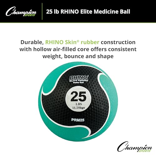 Champion Sports Rhino Elite Medicine Ball – Textured Surface, Superior Grip, Hollow Synthetic Rubber for Consistent Bounce & Durability, Multiple Weights & Colors - Optional Rebounder Sold Separately - style: 25 Pounds - Green