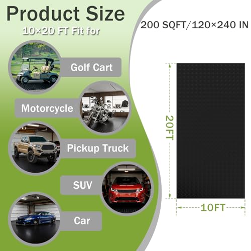 10x20 FT Garage Floor Mat, 2.8mm Thickened Flooring Roll for Under Car Diamond Plate PVC Rubber Mat with 20 Pcs Tapes, Non-Slip Floor Mat for Garage, Warehouse, Gyms, Trailer, Black - color: Black, size: 10x20 FT