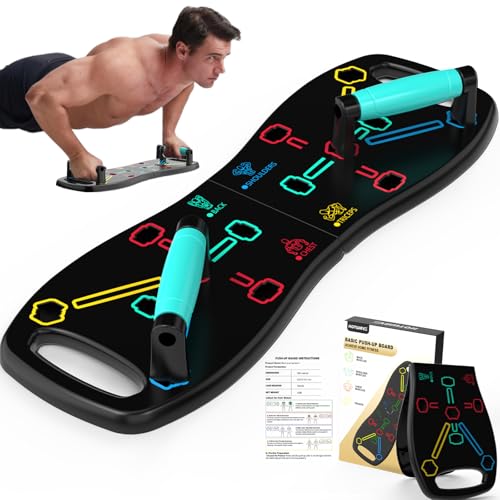 HOTWAVE Push Up Board, Portable Pushup Board for Men, Foldable Push Up Bar | Multifunctional Pushup Handles for Floor, Strength Training Equipment for Home Gym, Suitable for Beginners and Teenagers - color: Black-Blue