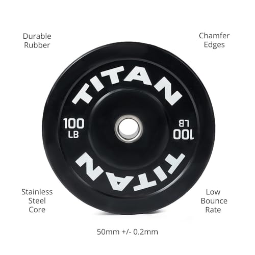 Titan Fitness Economy Series Black Olympic Bumper Plates, Durable Rubber Exterior with Steel Core, Weightlifting and Strength Training Weight Plate - size: 100 LB Single