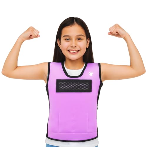 Weighted Sensory Compression Vest for Kids – Adjustable Calming Vest with Removable Weights – Purple - size: Large