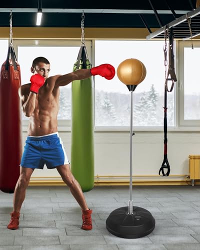 Fitness Reflex Bag, Speed Ball Stand Punching Bag with Gloves, Boxing Bag for Adults and Teens, 59IN Great MMA Training - color: Gold