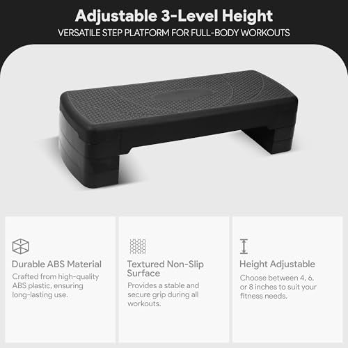 BalanceFrom Aerobic Step Platform Trainer with Adjustable 3-Level Risers, 400 Pound Weight Capacity – Non-Slip Exercise Stepper for Cardio, Strength, and Fitness Workouts, 31", Multiple Colors - color: Black