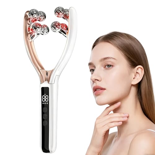Facial Massager with 3D Roller,Lymphatic Drainage Tool for Face,Arm,Leg and Neck massage - Lymphatic Contour Face Brush Lift & Double Chin Reducer (Pearl white) - color: Pearl white