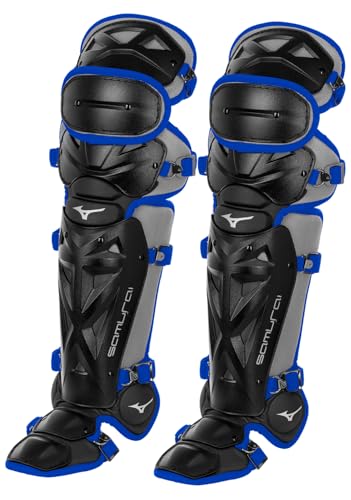 Mizuno Adult Samurai Baseball Shin Guards - color: Black/Royal, size: 16.5"