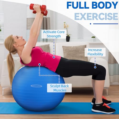 Fitvids Anti-Burst and Slip Resistant Exercise Yoga Fitness Birthing Ball with Quick Pump, 2,000-Pound Capacity, Multiple Colors and Sizes - color: Blue, style: 23-26in (58-65cm), L