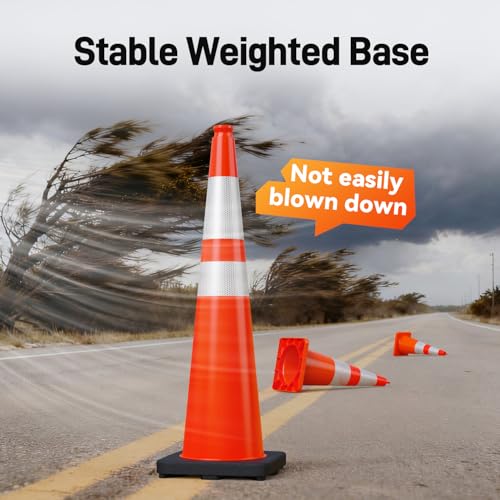HiGiant 36 Inch Traffic Cones 8 Pack, Orange Safety Cone with Weighted Base, High-Visibility and Impact-Resistant, for Parking, Road Construction, Drivers Training, Driveway - size: 36 Inch
