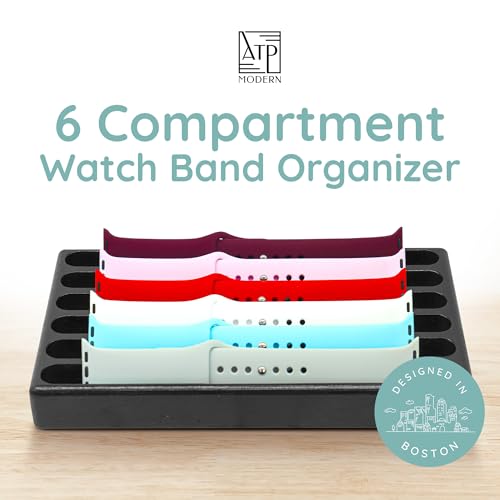 Wooden Watch Band Organizer - Works with All Apple Watch Bands - Watch Band Holder - Wooden Watch Stand Display - Birthday Gift for Her (6, Black) - color: Black