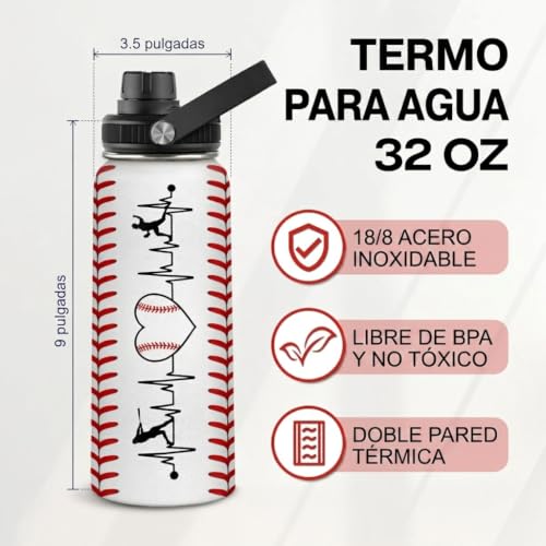 SANDJEST Baseball Water Bottle 32oz Stainless Steel Insulated Bottle for Men, Women, Sports Lovers - Baseball Gifts for Birthday, Christmas - color: Baseball 1