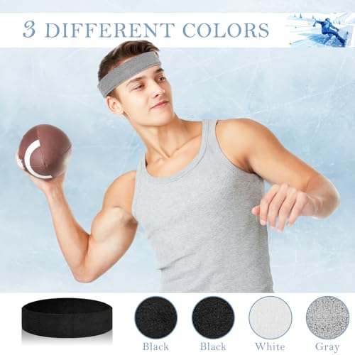 4 Pack Cotton Terry Sweat Headbands for Men Women Running Gym | 4 pack soft cotton terry headbands, Stretch 7 to 15 inches, Sweat-wicking, stays put for running, tennis, basketball & yoga - color: Black/Gray/White