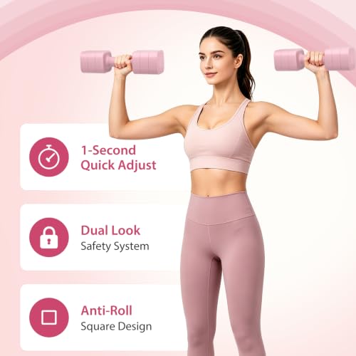 Adjustable Dumbbell Set of 2, 2.2-20LB Adjustable Weight Set, 3 in 1 Free Weights Dumbbells Set for women men at home, 2.2lb, 3.6lb, 5lb,10lb, 20lb, for Home, Office, Gym Exercise Training, Anti-slip Handle - color: Pink, size: 10LB(5LB Pair)