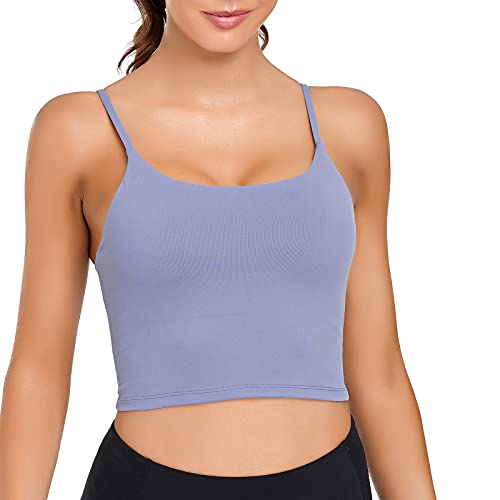 Lemedy Women Padded Sports Bra Yoga Tank Top | Light Support, Longline, Fitness Workout Running Shirts, Removable Pads, Spaghetti Straps, for Women - color: Lavender, size: Small
