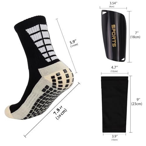Soccer Socks with Shin Guard for Men, 1 Pairs Mens Grip Soccer Socks and 1 Pairs Shin Sleeves with Shin Guards, Footaball Equipment Shin Sleeves with Pads for Adults - color: black