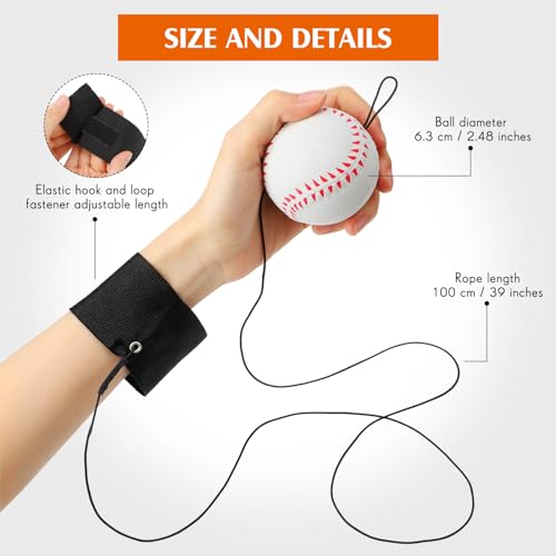 Skylety 6 Pcs Wrist Return Ball on a String 2.48 Inch Rebound Sport Balls with Elastic Strap Soccer Basketball Baseball Practice Party Favors Wrist Exercise and Fun Play for Kids Adults - size: 2.48 Inch