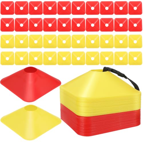 50 Pack 2 Inch Square Mini Cones for Sport Heavy Duty Agility Training Small Soccer Cone Field Marker Practice Equipment for Football Basketball Coaching Team Activities Speed - color: Red Yellow