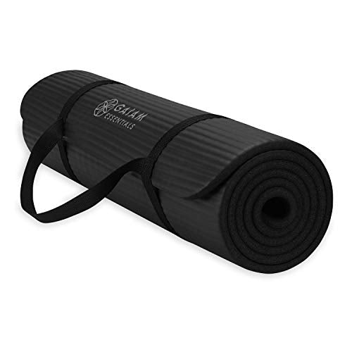Gaiam Thick Yoga Mat, Exercise & Fitness Mat with Easy-Cinch Carrying Strap | Non-Slip NBR Foam | Joint Cushioning | Yoga, Pilates, Fitness & Floor Workouts | 72"L x 24"W - color: Black