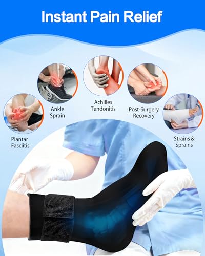 FadFun Ankle Ice Pack Wrap for Swelling,Cold/Hot Therapy Ice Socks for Feet,Reusable Gel Ice Compression Socks,for Soothe Plantar Fasciitis,Achilles Tendonitis,Sprained,Pain Relief,for Women & Men - color: Pure Black, size: One Size