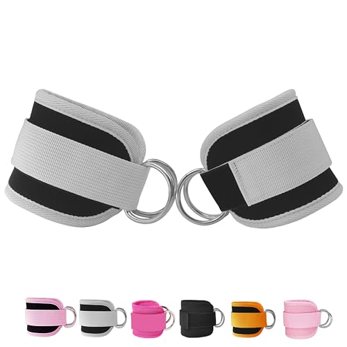 Fitness Ankle Straps for Cable Machines, 2 Pack Comfortable Adjustable Padded Ankle Wrist Cuffs, Kickback Glute Workouts for Men Women, D-Ring Leg Straps with Neoprene Padding - color: grey