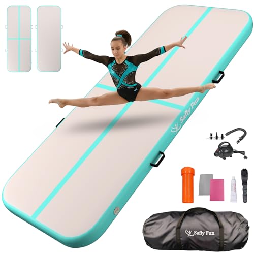 Inflatable Gymnastics Mat 6.6ft/10ft Air Tumble Track Training Mat 4/8 inches Thick Tumbling mat with Electric Pump for Home Use/Tumble/Gym/Training/Cheerleading/Water/Yoga - color: Mint Green, size: 6.56ft*3.9ft*4in