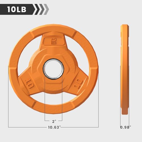Color Coded 2-Inch Rubber Coated Olympic Grip Plate for Barbell,Solid Cast Iron Weight Plates for Strength Training, Weightlifting, Home Gym, 2.5/5/10/15/25/35/45 LB, Single and Pair - color: 10LB-PAIR