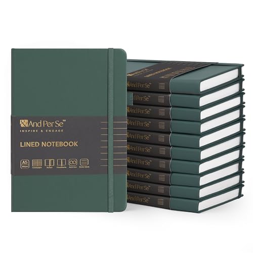 &And Per Se 10-Pack Lined Notebooks, A5 Hardcover, 160 Pages 100gsm Thick Paper, Office Supply Bulk Order, Corporate New Hire Kits, Breakroom Essentials – College Ruled, 10 Units (Green) - color: Green, style: 10 Pack-Lined