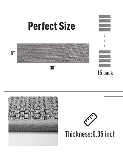 PADOOR Non Slip Stair-Treads,Rubber Backing Stair-Runners for Wooden Steps,15PCS Residue Free Carpet Stair Treads for Kids and Dogs 8"x30" Grey - size: 15PCS, style: Grey
