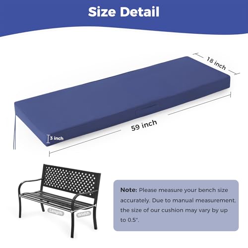 IPYNBAP Outdoor Bench Cushions for Outdoor Furniture, 59x18x3 Inch, Waterproof Bench Pillow, Fade Resistant Long Bench Seat Pads for Garden, Indoor, Porch Swing, Navy Blue - color: Navy Blue, size: 59×18×3 Inch