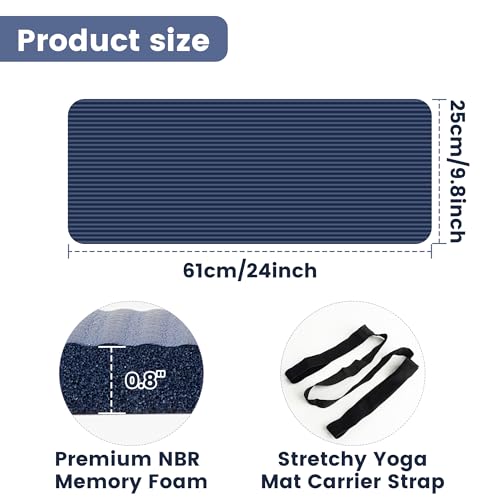Yoga Knee Pad Cushion, 24 x 9.8 x 0.8 in Thick Mini Yoga Mat, Odor-Free NBR Workout Mat with Storage Strap, Small Exercise Mat for Yoga, Pilates, Kneeling, Planks & Home Gym - color: Navy Blue