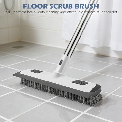 SetSail 4-in-1 Tile Tub Floor Scrubber with 52-inch Adjustable Long Handle Shower Cleaner Brush Comes with Floor Scrub Brush and 3 Replacement Brush Heads for Cleaning Bathroom Tub Tile, White Grey - color: White Grey, size: 2 Pads + Floor Brush